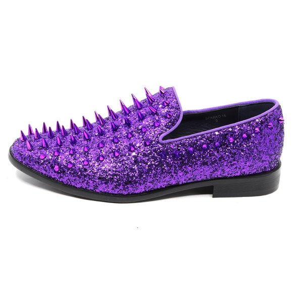 Purple Men\'s Spiked Designer Classic Smoking Dress Tuxedo Loafers Slip On Shoes main image 6